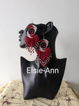 Red Black and White Beaded/Maasai Earrings