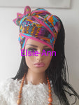 Pink & Turquoise Kente African Print/Ankara Head Wrap