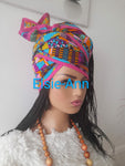 Pink & Turquoise Kente African Print/Ankara Head Wrap