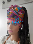 Pink & Turquoise Kente African Print/Ankara Head Wrap