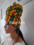 Red, Yellow, Green & Black Striped Ankara/African Print Head Wrap