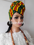 Red, Yellow, Green & Black Striped Ankara/African Print Head Wrap