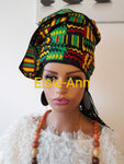 Green, Yellow, Black & Red African Print/Ankara Head Wrap