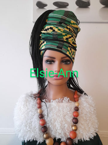 Green, Black & Yellow  African/ Ankara Print Head Wraps.